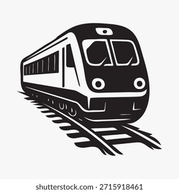 Vector minimalista en blanco y negro del tren de pasajeros moderno en las Pistas - Ilustración de ángulo frontal de alto contraste