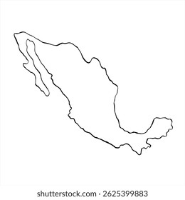 Vetor minimalista preto e branco esboço do mapa do México. Silhueta abstrata geométrica da ilustração monocromática da fronteira do país. Para folhetos publicitários de turistas, mercadoria patriótica.