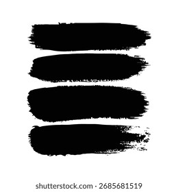 Minimalist black and white vector set of paint brush strokes, grunge style, isolated on white background