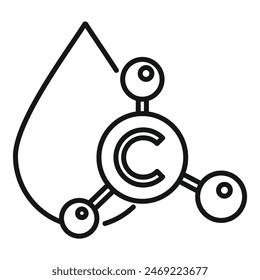 Minimalist black and white water molecule structure icon in vector format for chemistry and biology education and scientific research concept design with simple flat art and geometric symbol illustrat