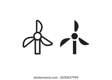 Minimalist black and white wind turbine icons for renewable energy concepts.
