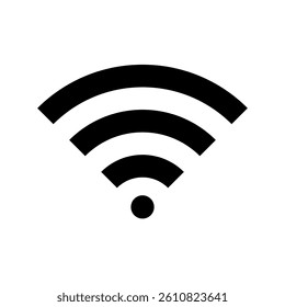 Minimalist black Wi-Fi icon featuring three signal waves and a dot. Ideal for representing wireless connectivity, internet access, or network status in apps and interfaces.