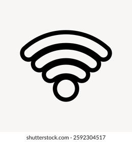 Minimalist black Wi-Fi symbol on a white background. Wi-Fi icon represents wireless connectivity. Simple Wi-Fi design, ideal for tech themes. Wi-Fi symbol. User interface icon vector.