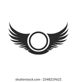 Minimalist Black Winged Emblem Design on White Background