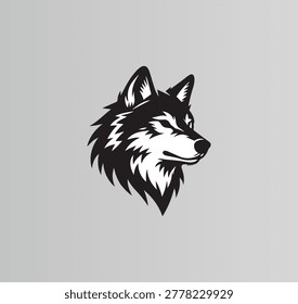 Minimalist Black Wolf Head Logo Vector Illustration on Gray Background