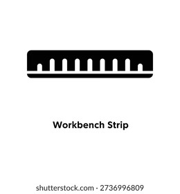 A minimalist black workbench strip icon on a clean white background, ideal for industrial or DIY themes.