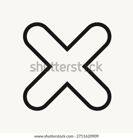A minimalist black X mark icon with rounded edges, set against a clean white background, symbolizing close or delete.