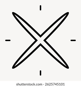 Símbolo X preto minimalista em um plano de fundo claro. O X é ousado e central, com um design limpo e simples. O símbolo X destaca-se claramente no estilo minimalista. Vetor de ilustração Starburst.