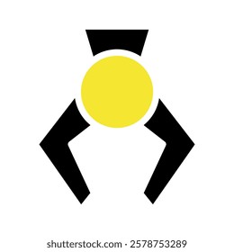 Minimalist Black and Yellow Claw Grabbing a Circle