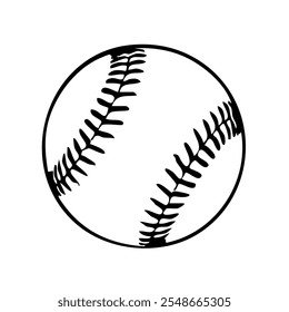 Minimalist black-and-white baseball icon with detailed stitching design