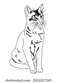 Minimalist black-and-white cat illustration designed for coloring books. A delightful choice for feline fans, kids, and artistic activities.