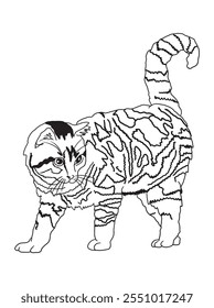 Minimalist black-and-white cat illustration designed for coloring books. A delightful choice for feline fans, kids, and artistic activities.