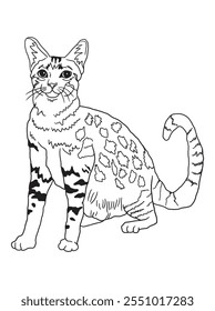 Minimalist black-and-white cat illustration designed for coloring books. A delightful choice for feline fans, kids, and artistic activities.