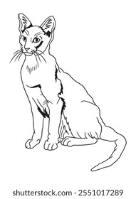 Minimalist black-and-white cat illustration designed for coloring books. A delightful choice for feline fans, kids, and artistic activities.