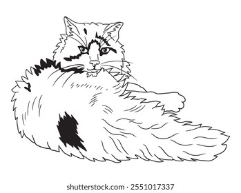 Minimalist black-and-white cat illustration designed for coloring books. A delightful choice for feline fans, kids, and artistic activities.