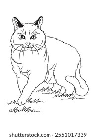 Minimalist black-and-white cat illustration designed for coloring books. A delightful choice for feline fans, kids, and artistic activities.