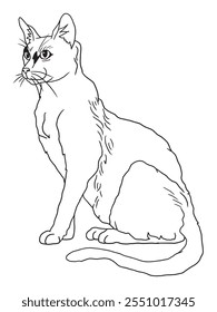 Minimalist black-and-white cat illustration designed for coloring books. A delightful choice for feline fans, kids, and artistic activities.