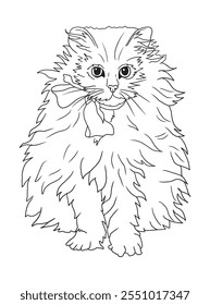 Minimalist black-and-white cat illustration designed for coloring books. A delightful choice for feline fans, kids, and artistic activities.