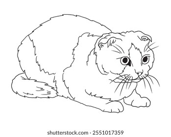 Minimalist black-and-white cat illustration designed for coloring books. A delightful choice for feline fans, kids, and artistic activities.