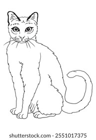 Minimalist black-and-white cat illustration designed for coloring books. A delightful choice for feline fans, kids, and artistic activities.