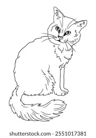 Minimalist black-and-white cat illustration designed for coloring books. A delightful choice for feline fans, kids, and artistic activities.