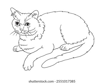 Minimalist black-and-white cat illustration designed for coloring books. A delightful choice for feline fans, kids, and artistic activities.