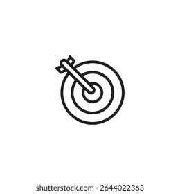 Minimalist black-and-white icon of an arrow hitting the center of a target, symbolizing precision, success, and goal achievement.