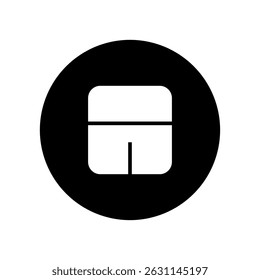 A minimalist black-and-white icon of an item box inside a black circle, with a horizontal divider and three small circles below, suggesting storage, settings, or a container. Simple and modern.