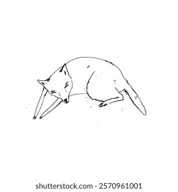 A minimalist black-and-white illustration of a dog lying down, resting, with a calm and relaxed expression, isolated on a white background.
