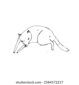 A minimalist black-and-white line illustration of a dog lying down in a relaxed position. This simple and elegant sketch captures the peaceful essence of the animal in a modern and artistic style.
