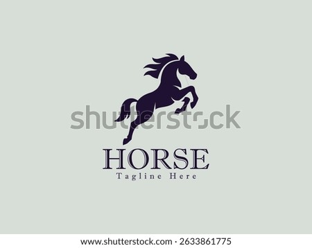 Minimalist black-and-white logo design. It features a black silhouette of a horse in a rearing pose, with its front legs raised and mane flowing, which gives a dynamic and powerful look.