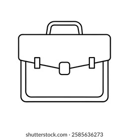 A minimalist black-and-white outline of a briefcase with a handle and side clasps