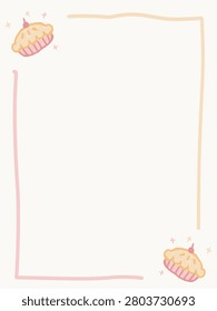 Minimalist blank frame template with small hand drawn cute pies corner border
