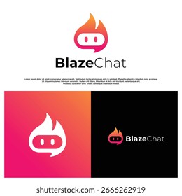 Minimalistisches Chatlogo, das Chatbot und Flammensymbol kombiniert, perfekt für technische, KI- und Kommunikationsbranding-Designs.
