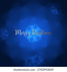 Fondo abstracto azul minimalista con protuberancias convexas, bordes y copos de nieve. Navidades Anuncio cuadrado. Tarjeta de felicitación geométrica del día de fiesta del diseño mínimo del Vector, nieve. Texto de Navidades Golden Merry