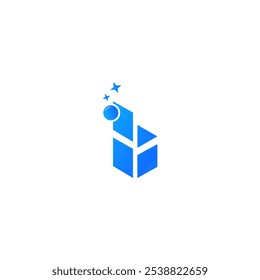 Minimalist Blue Abstract Icon with Stars and Initial B Letter logo Design for cleaning services