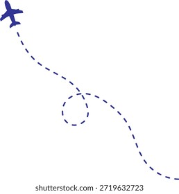 Minimalist Blue Airplane with Dotted Loop Flight Path Trail Vector Illustration