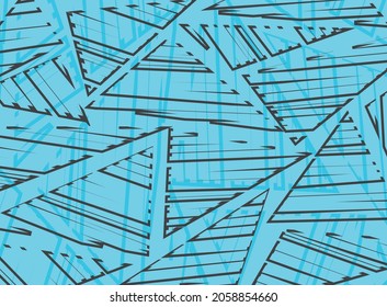 Minimalist blue background with abstract black triangle stripe pattern