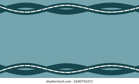 Minimalist blue background with curved dashed lines on top and bottom, forming a wavy decorative frame. copy space. Perfect for banners, presentations, or design templates.