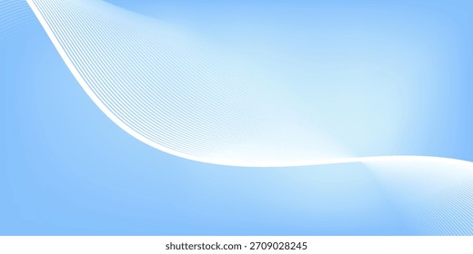 Minimalist blue background with elegant white flowing lines. abstract wavy lines background.