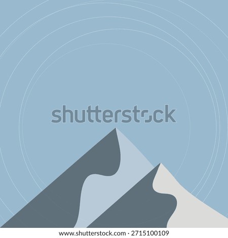 Minimalist blue background with a geometric mountain design. The blue background features subtle circular patterns, creating a serene texture. Background with copy space vector.