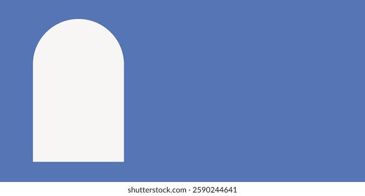 Minimalist blue background with a smooth texture. The background features a white arch shape on the blue background. Frame vector with copy space.