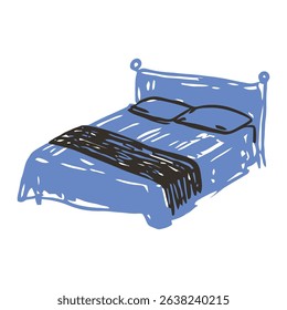A minimalist blue bed with black bedding, perfect for modern bedrooms. The clean design and simple outlines make it ideal for contemporary home decor.