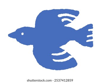 Minimalist blue bird silhouette in flight, vector illustration isolated on white, ideal for nature or wildlife themes.