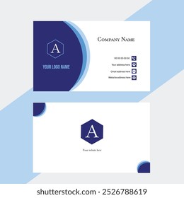 Minimalist blue business card template with Simple logo, and curved design elements for a professional and sleek look.