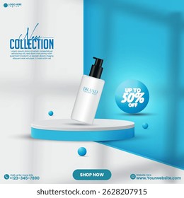 Minimalista azul cor abstrata vazio produto de mídia social venda podium design de fundo. Modelo de design de modelagem de produto cosmético de cor azul realista 3D com efeito de sobreposição de sombra. Estúdio de arte azul. 