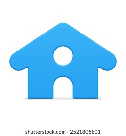 Minimalist blue countryside house with window and triangle roof front view Christmas bauble 3d template vector illustration. Premium realistic Xmas toy slim village home symbol of family mockup