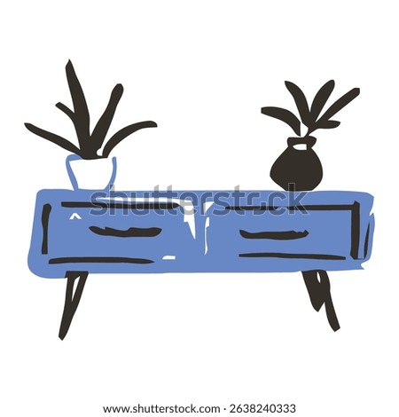 A minimalist blue drawer adorned with plants, adding a fresh and stylish touch to modern interiors. Perfect for contemporary home or office spaces.