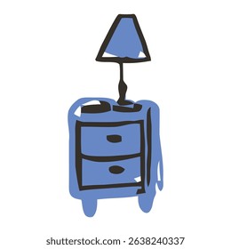 A minimalist blue drawer table with a stylish lamp, creating a chic and modern atmosphere in any room. Perfect for interior design, bedroom, or office use.