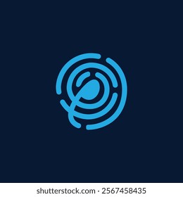 Minimalist Blue Fingerprint icon vector illustration.  